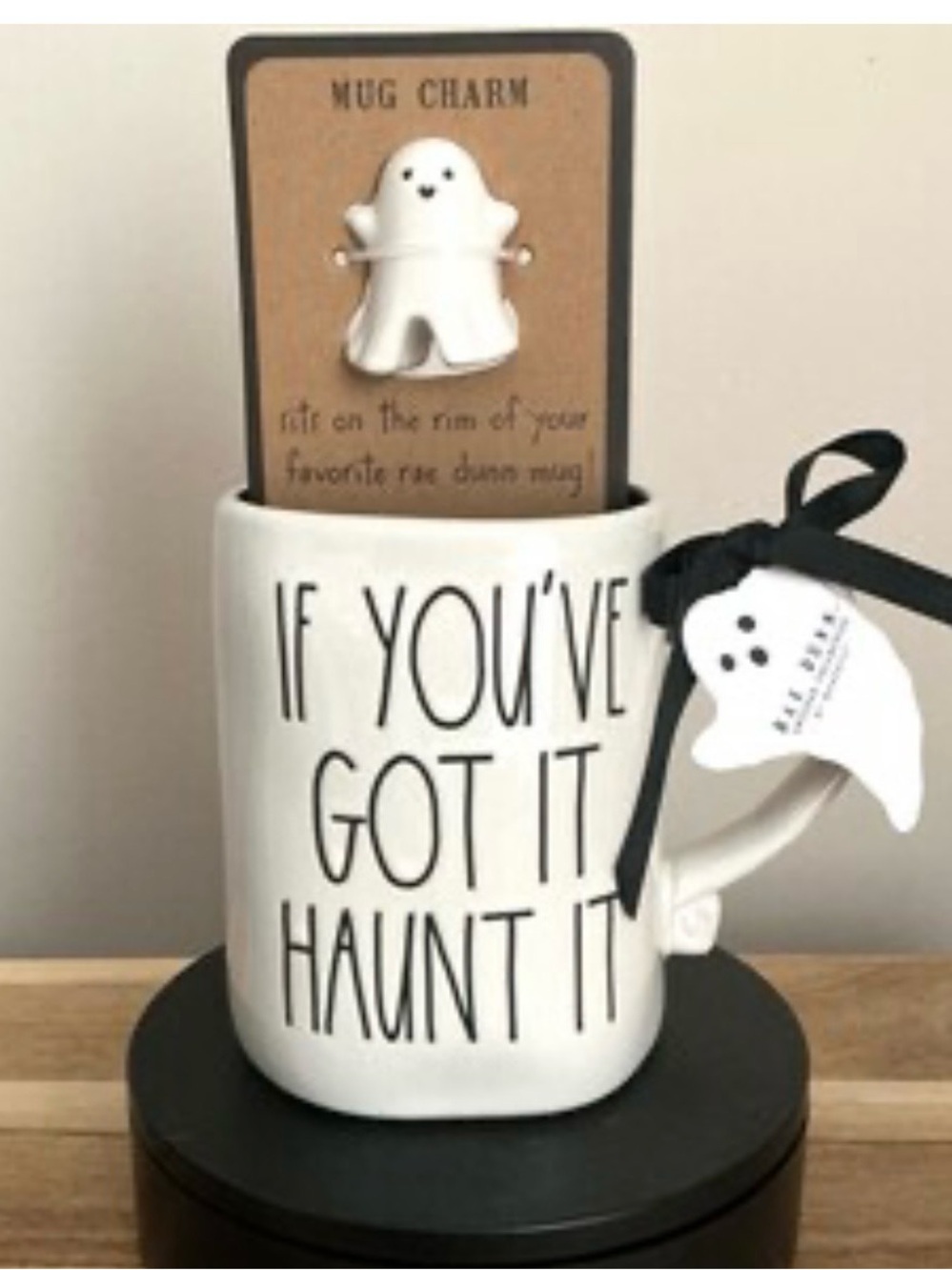 Rae Dunn “If You Have It Haunt It” White Mug with Ghost Charm